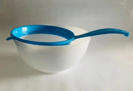 Image. Bowl and sieve for removing debris from pool