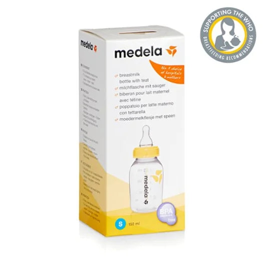 Image. The Medela breast milk bottle with slow flow teat is a versatile container for pumping, storing, transporting and feeding expressed breast milk.