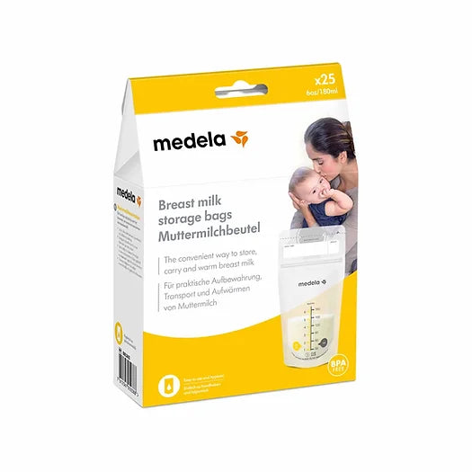 Image. The convenient way to store, carry and warm expressed breast milk, Medela breast milk storage bags are easy to use and hygienic.     No leaks with double zip protection and double walls No tearing, splitting or cracking with heat-sealed seams Bags stand upright for easy handling and lie flat for storage Transport pouch included to keep breast milk bags organised and clean BPA free   210mls