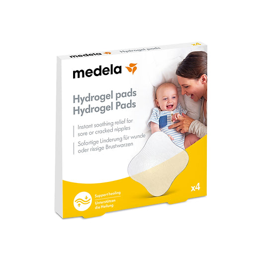 Image. If you’re breastfeeding and have sore or cracked nipples, Medela hydrogel pads support healing and offer instant, soothing relief.  Aid skin recovery and help maintain good skin condition Support healing Form a protective cushion for sensitive or sore nipples  Specially formulated to cool skin on contact Sterile and individually wrapped Non toxic and free from preservatives