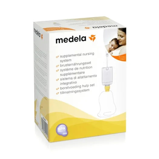 Image.  An ideal way to administer supplemental nutrition to babies while they are being breastfed. Medela Supplemental Nursing System (SNS)