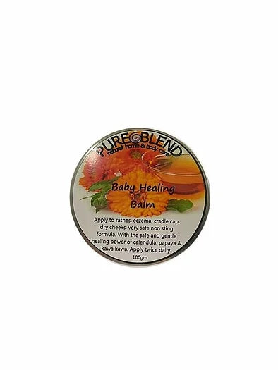 Image. Safe for babies eczema, cradle cap, and very dry skin. Won't sting. With calendula, kawa kawa & papaya.   Contains: Cocoa butter, organic coconut oil organic calendula oil, jojoba oil, beeswax, kawa kawa extract, papaya extract, marjoram, cedarwood and lavender essential oils