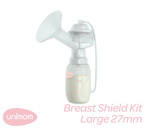 Image. Single breast shield kit for Unimom Forte Pump  size L 27mm. Includes shield, tubing and bottle.