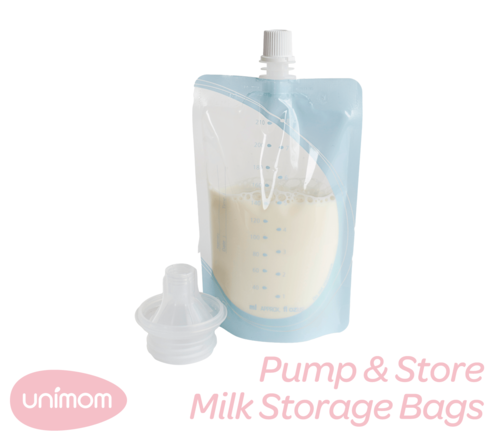 Image. Unimom pump and store bags with adaptor. Enables you to pump milk directly into bag for convenience.